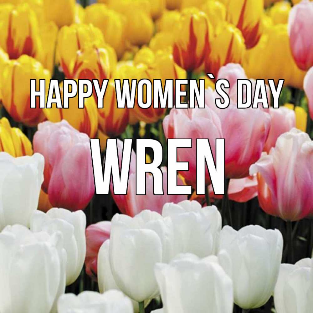 Greetings card с именем, Wren happy women`s day разноцветные цветы Greetings with text for free download 